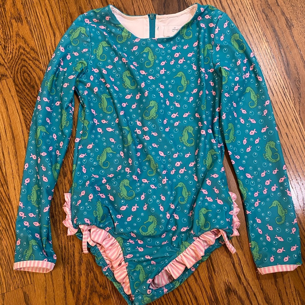 SweetHoney Teal Swimsuit with Pink Ruffle Trim